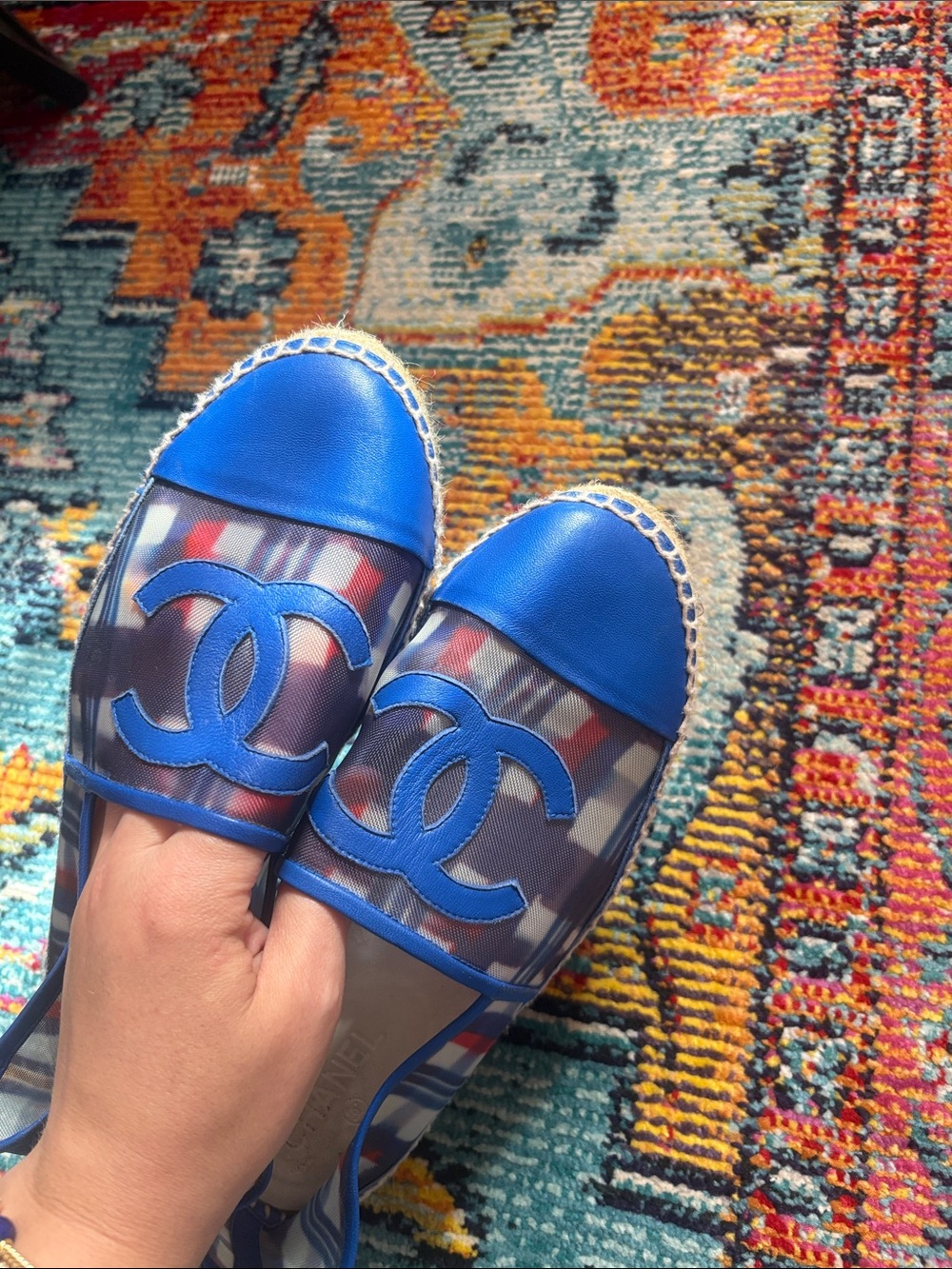 Chanel Mesh Lambskin Plaid Print CC Espadrilles (40) - Picture 4 of 5